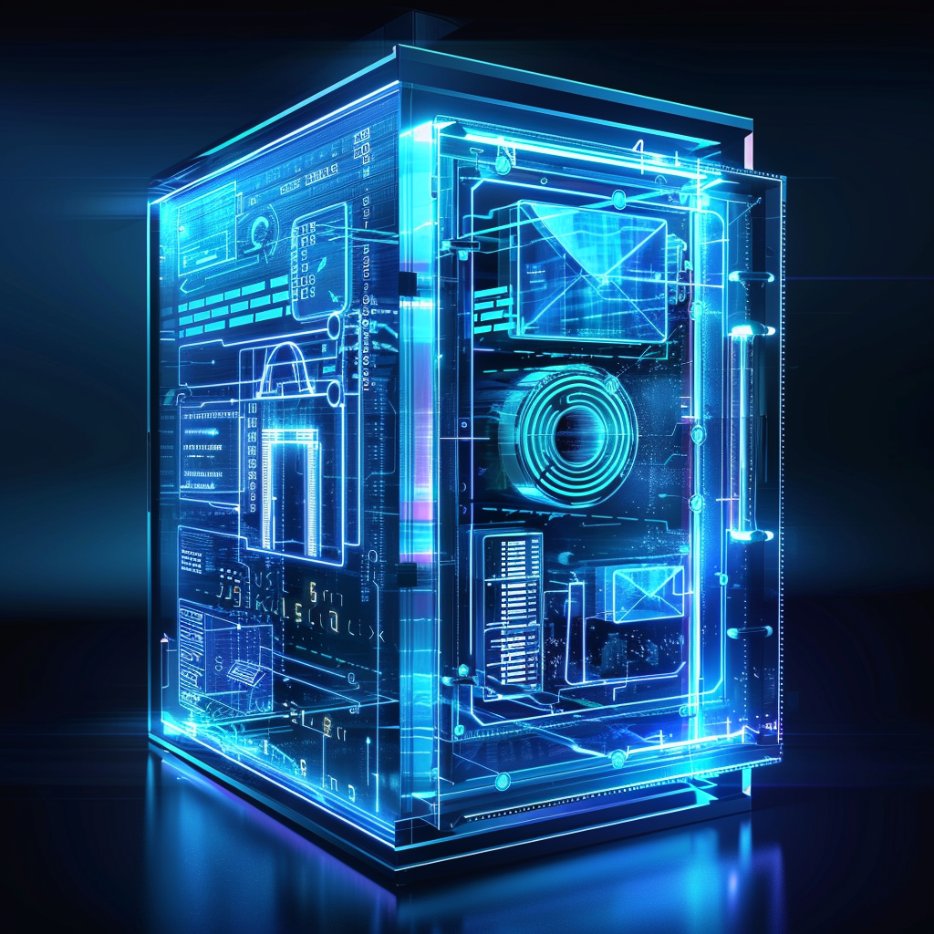 An illustration of a transparent glass vault securing personal data items, representing data protection embodied by our privacy policy