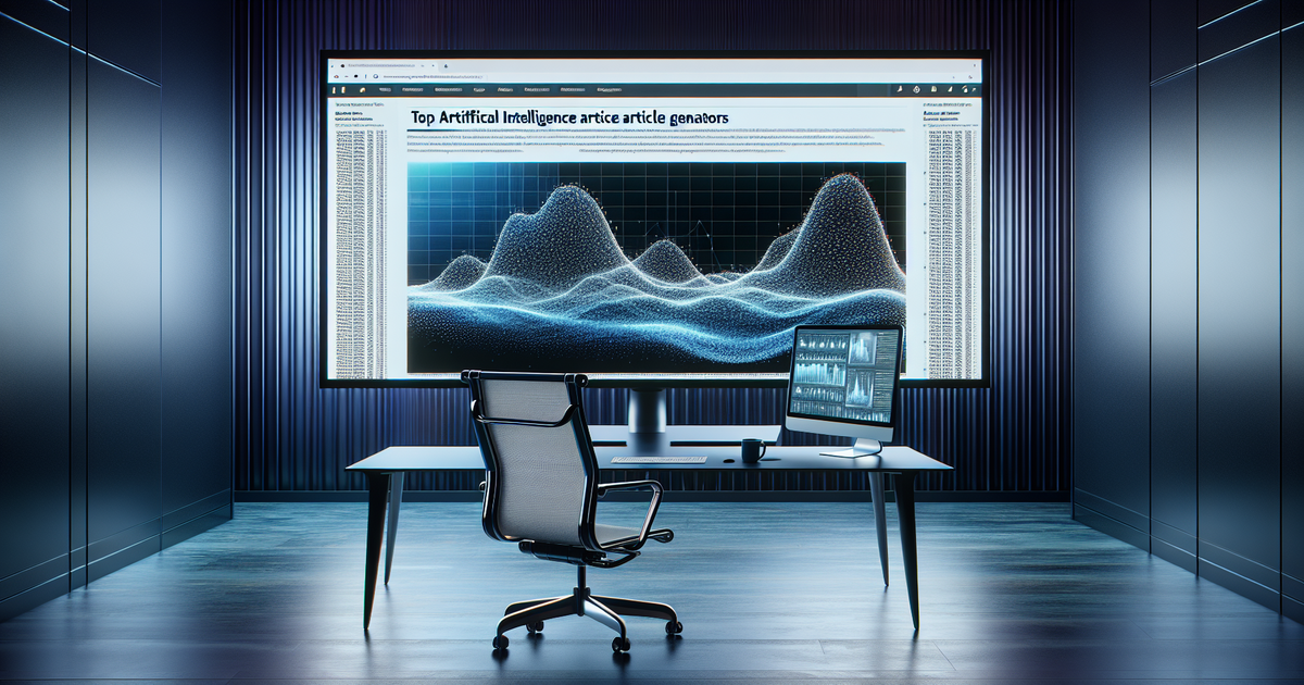 Computer screen comparing top AI article generators in a modern office scene