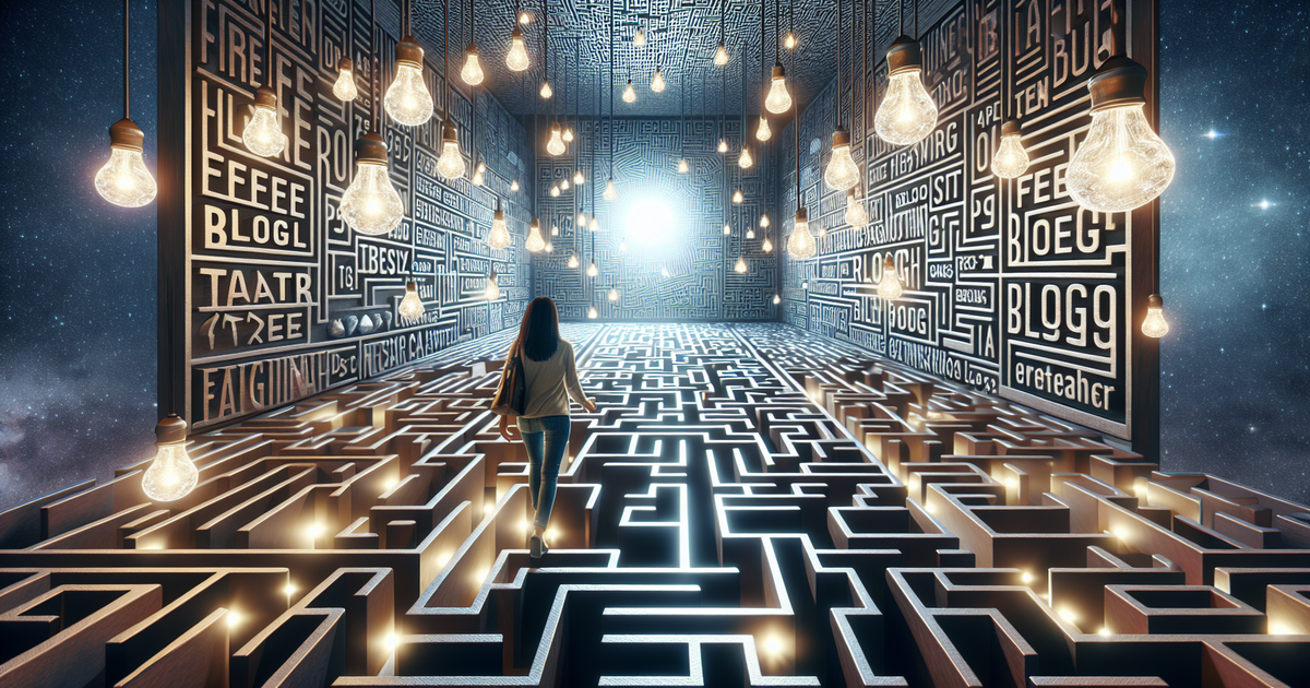 A person navigating through a maze representing the search for the best free blog content generator for blog content creation.