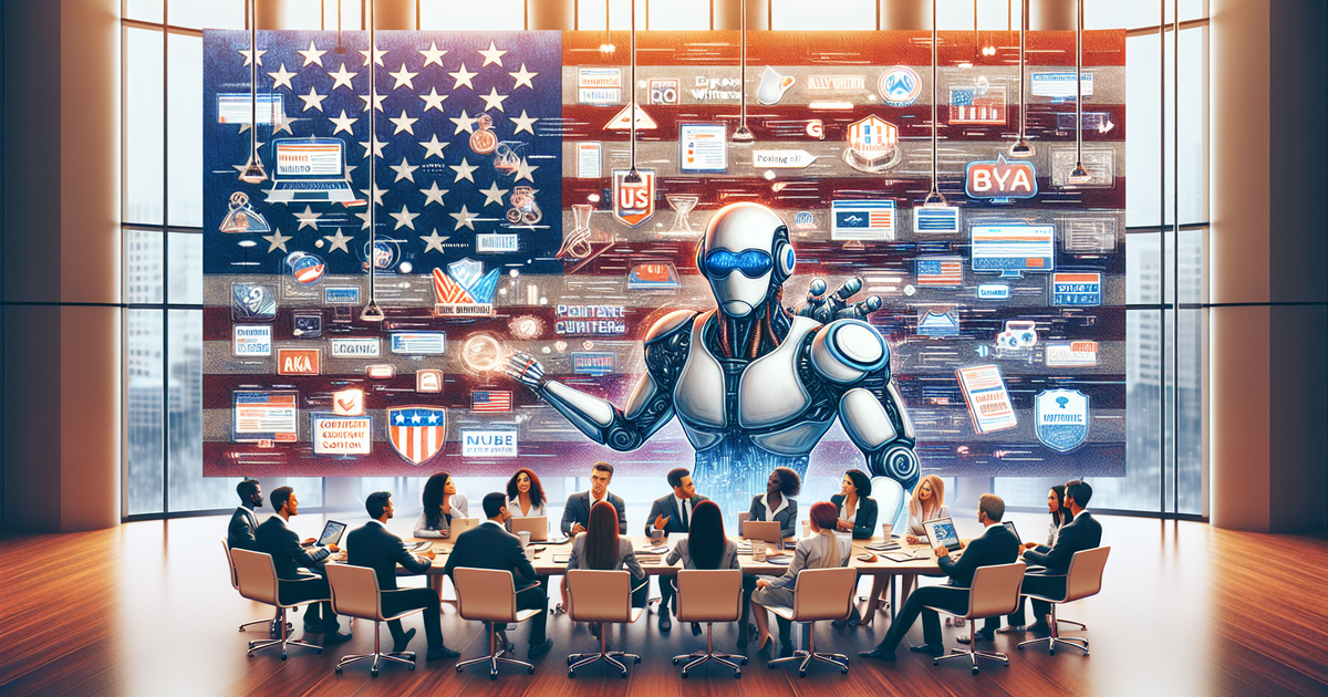 A visual representation of the landscape of content writing companies in the USA, with emphasis on the integration of AI technology in the writing process.