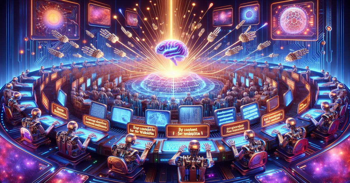 A digital landscape showcasing exploring how AI advancements offer quick, cost-effective solutions that let you buy content for website improvement to quality and relevancy.