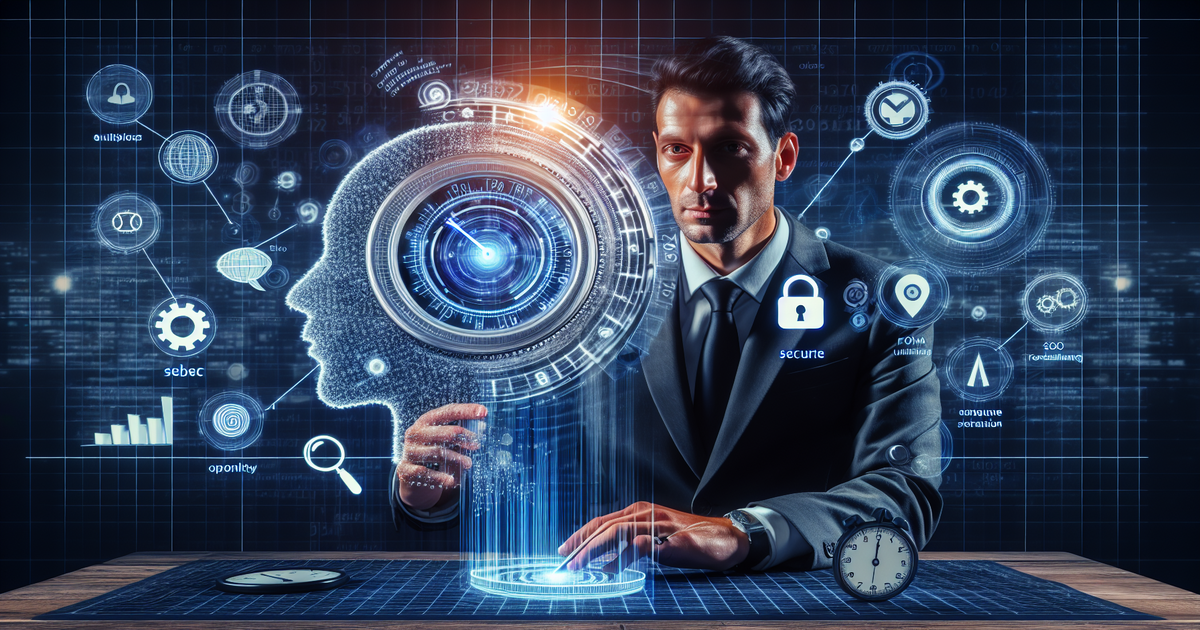 Businessman using AI to buy blog content quickly and securely from an online platform.