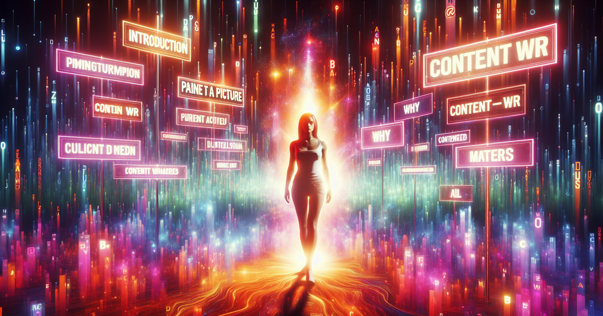 A person exploring a digital landscape themed around the 'content wr' keyword and blog structure.