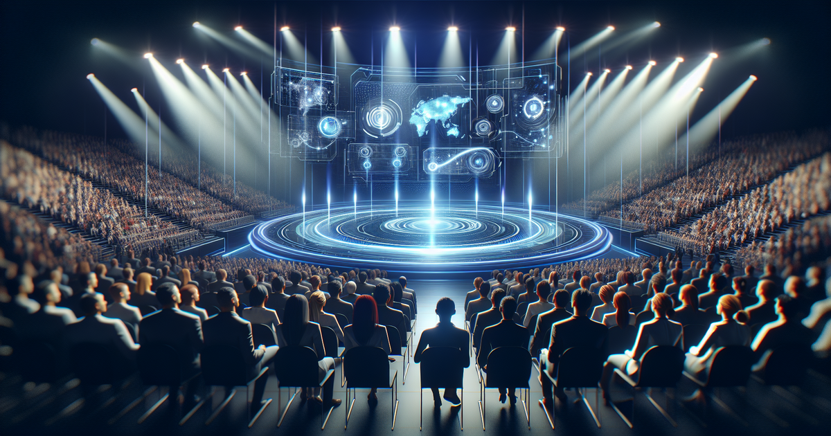 Image depicting a futuristic showdown between top five article creators in a digital arena